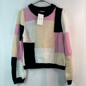 L+L Patchwork Color Block Knit Sweater‎ Girls L Pink Feminine Chic Barbiecore
